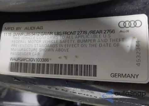 2016 Audi A6 3.0T Premium Plus z USA, uszkodzony, nr VIN WAUFGAFC3GN103386